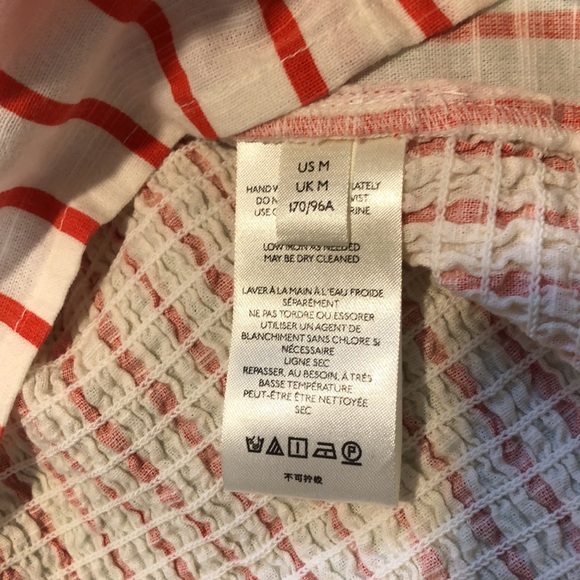 Maeve By Anthropologie Striped Smocked Cross Back Crop Top Red White sz M - Picture 4 of 4